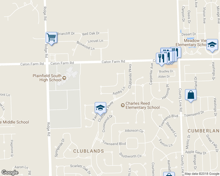 map of restaurants, bars, coffee shops, grocery stores, and more near 7504 Rosewind Drive in Plainfield