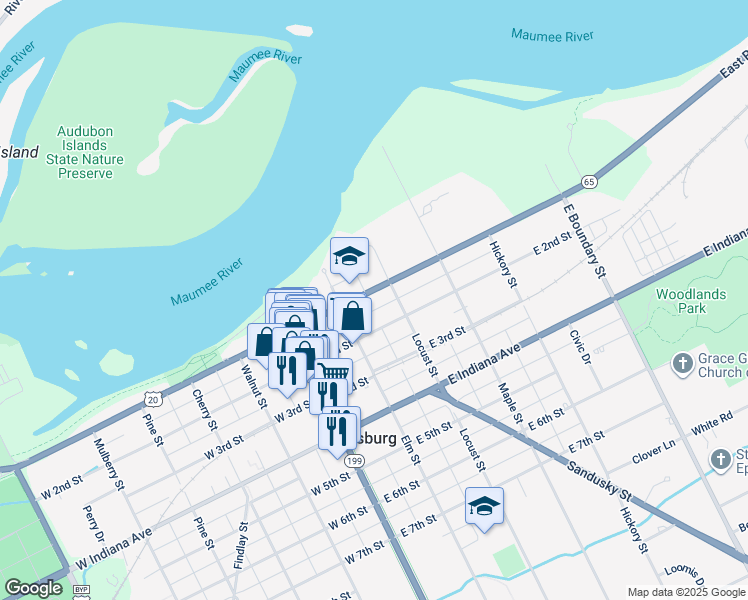 map of restaurants, bars, coffee shops, grocery stores, and more near 239 East Front Street in Perrysburg
