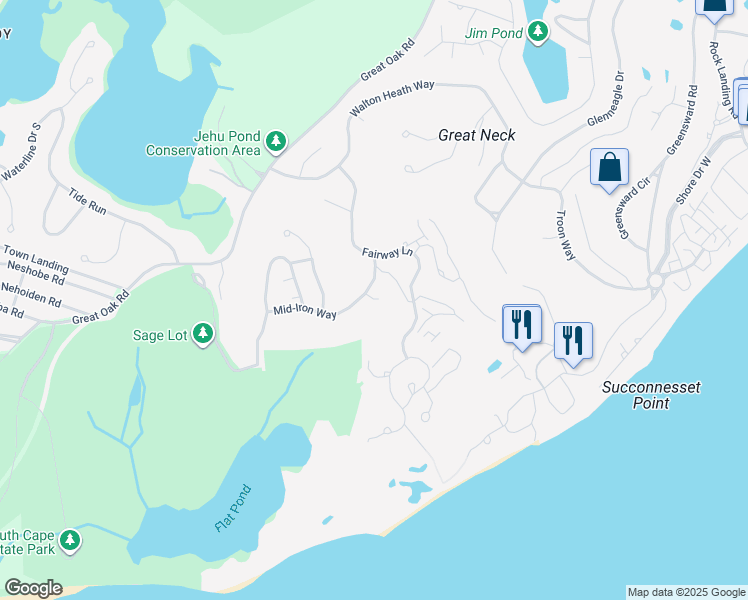 map of restaurants, bars, coffee shops, grocery stores, and more near 7 Southeast Pass in Mashpee
