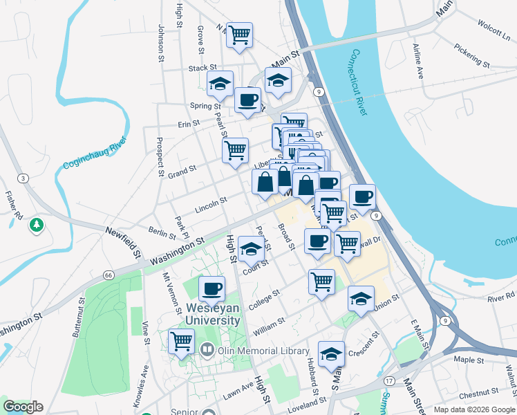 map of restaurants, bars, coffee shops, grocery stores, and more near 5 Glover Place in Middletown