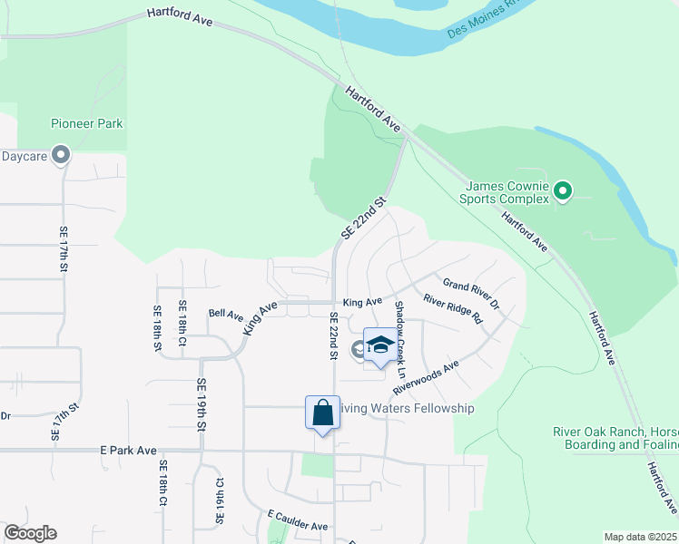 map of restaurants, bars, coffee shops, grocery stores, and more near 2520 Whispering Ridge Drive in Des Moines