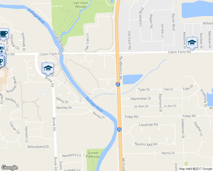 map of restaurants, bars, coffee shops, grocery stores, and more near 2175 Dalewood Court in Plainfield