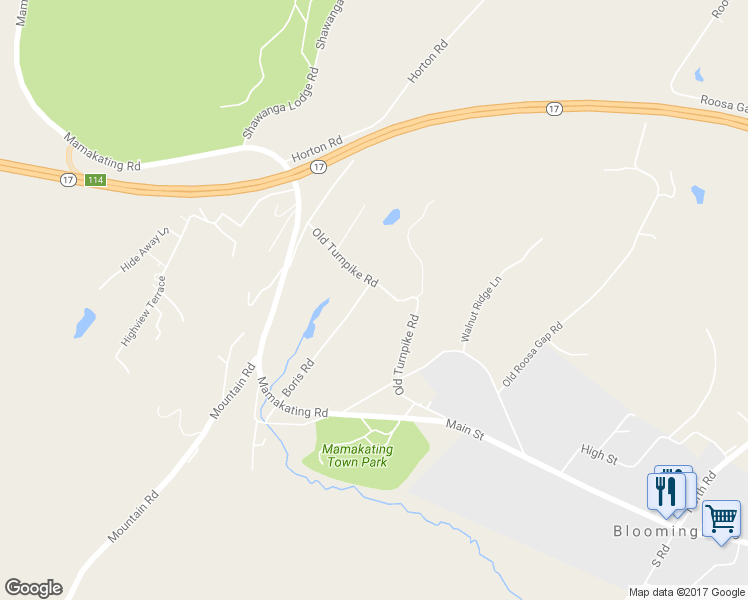 map of restaurants, bars, coffee shops, grocery stores, and more near 42 Old Turnpike Road in Bloomingburg
