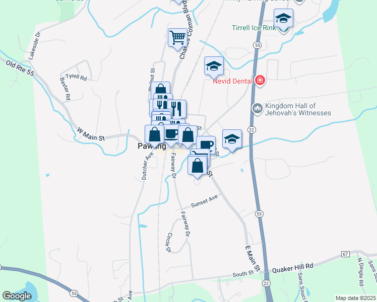 map of restaurants, bars, coffee shops, grocery stores, and more near 4 Coulter Avenue in Pawling