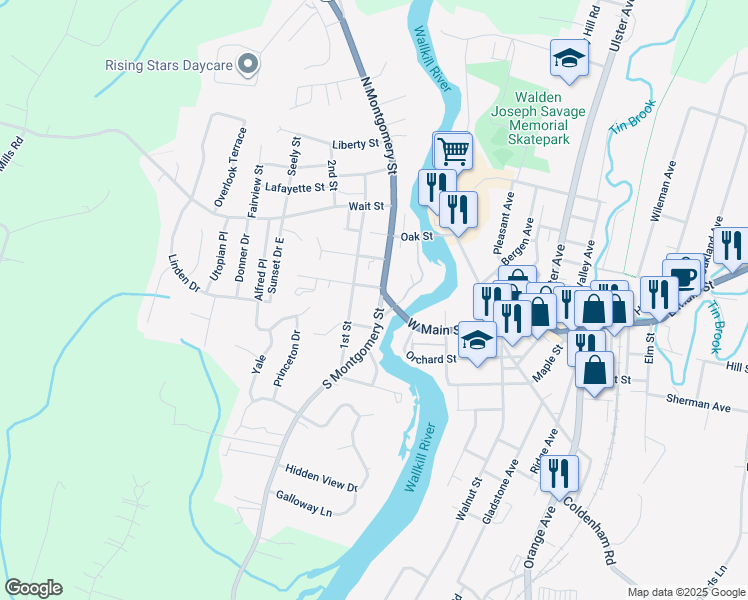map of restaurants, bars, coffee shops, grocery stores, and more near 19 Walker Street in Walden