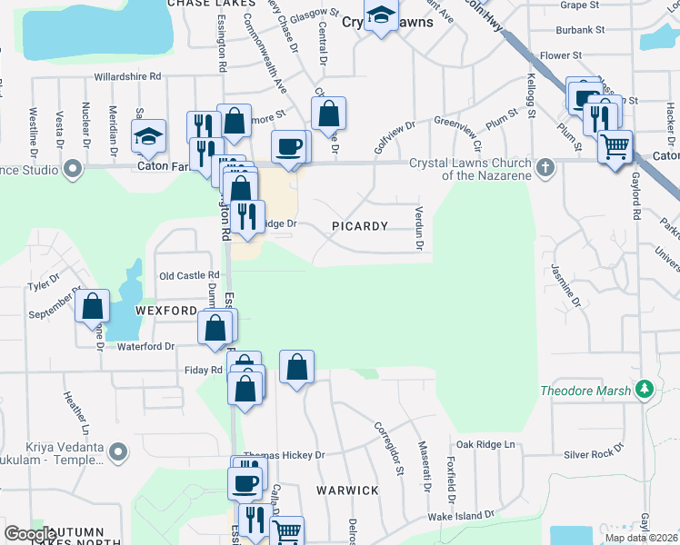 map of restaurants, bars, coffee shops, grocery stores, and more near 2912 Vimy Ridge Drive in Joliet