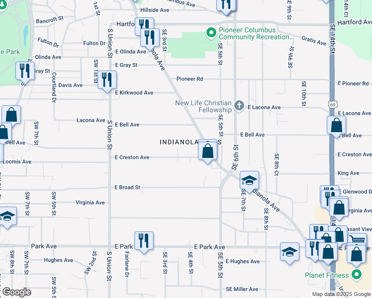 map of restaurants, bars, coffee shops, grocery stores, and more near 340 East Creston Avenue in Des Moines