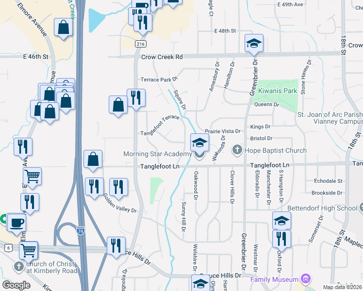 map of restaurants, bars, coffee shops, grocery stores, and more near 4003 Tanglefoot Terrace in Bettendorf