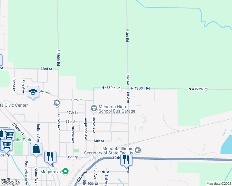 map of restaurants, bars, coffee shops, grocery stores, and more near 1509 Lincoln Avenue in Mendota