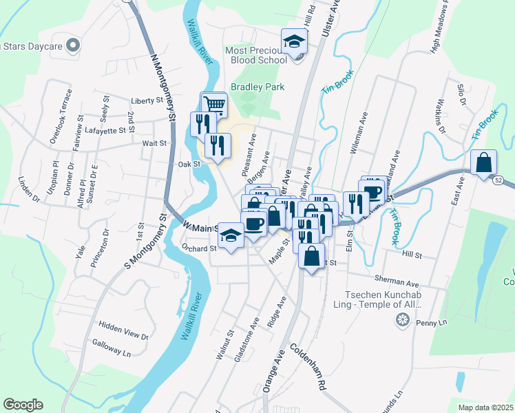 map of restaurants, bars, coffee shops, grocery stores, and more near Bank Street & High Street in Walden