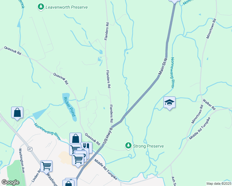 map of restaurants, bars, coffee shops, grocery stores, and more near 48 Flanders Road in Woodbury