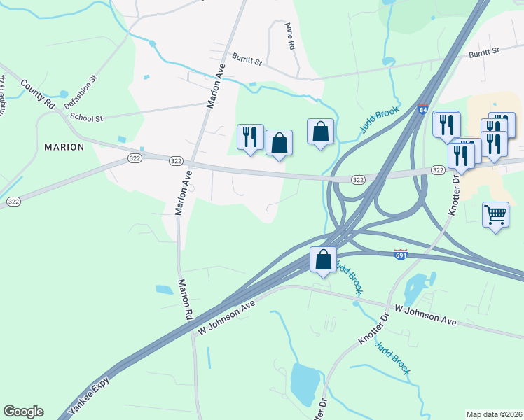 map of restaurants, bars, coffee shops, grocery stores, and more near 2118 Meriden-Waterbury Turnpike in Cheshire