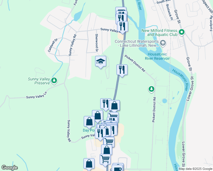 map of restaurants, bars, coffee shops, grocery stores, and more near 90 Danbury Road in New Milford