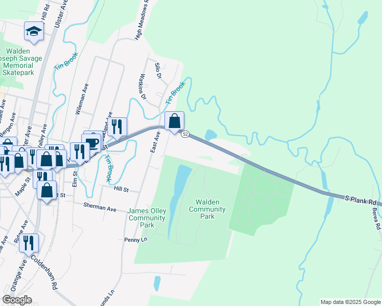map of restaurants, bars, coffee shops, grocery stores, and more near 1037 New York 52 in Walden
