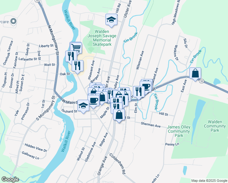 map of restaurants, bars, coffee shops, grocery stores, and more near Valley Avenue & William Street in Walden