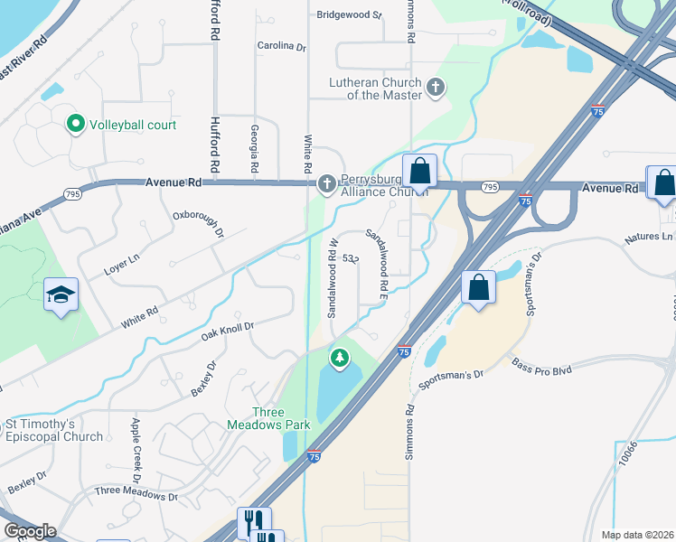 map of restaurants, bars, coffee shops, grocery stores, and more near 846 Sandalwood Road West in Perrysburg