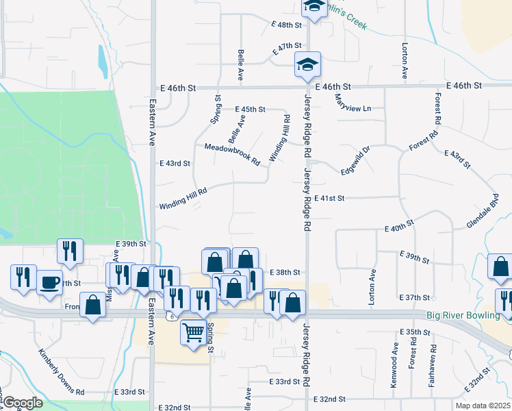 map of restaurants, bars, coffee shops, grocery stores, and more near 2120 New Castle Court in Davenport