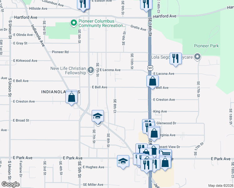 map of restaurants, bars, coffee shops, grocery stores, and more near 2517 Southeast 8th Court in Des Moines