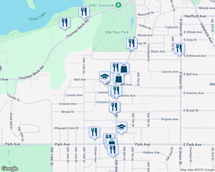 map of restaurants, bars, coffee shops, grocery stores, and more near 2600 Southwest 9th Street in Des Moines