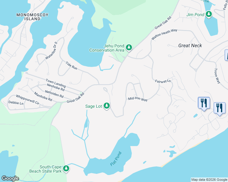 map of restaurants, bars, coffee shops, grocery stores, and more near 23 Quinns Way in Mashpee