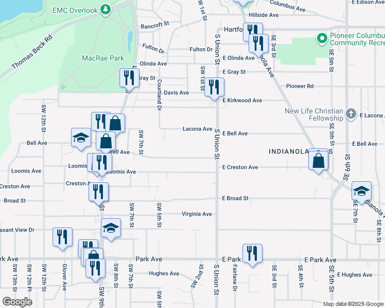 map of restaurants, bars, coffee shops, grocery stores, and more near 233 Bell Avenue in Des Moines