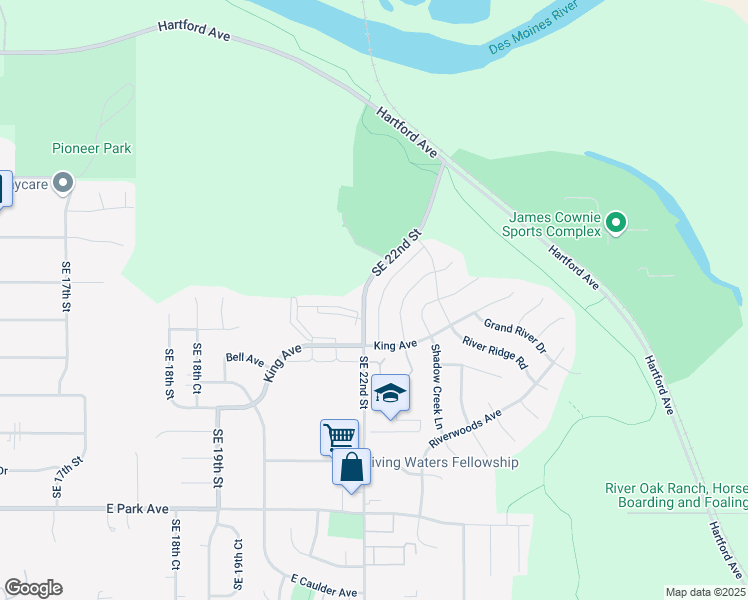 map of restaurants, bars, coffee shops, grocery stores, and more near 2520 Whispering Ridge Drive in Des Moines