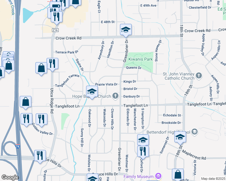 map of restaurants, bars, coffee shops, grocery stores, and more near 3930 Greenbrier Drive in Bettendorf