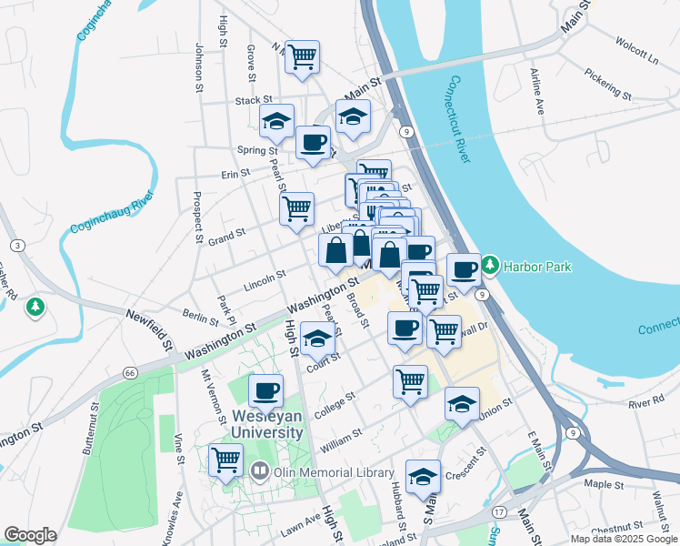 map of restaurants, bars, coffee shops, grocery stores, and more near 5 Glover Place in Middletown