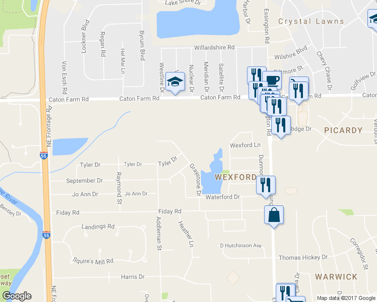 map of restaurants, bars, coffee shops, grocery stores, and more near 2206 Graystone Drive in Joliet