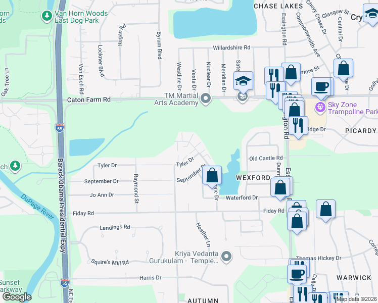 map of restaurants, bars, coffee shops, grocery stores, and more near 2209 Graystone Drive in Joliet