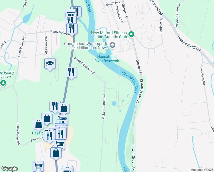 map of restaurants, bars, coffee shops, grocery stores, and more near 37 Pickett District Road in New Milford