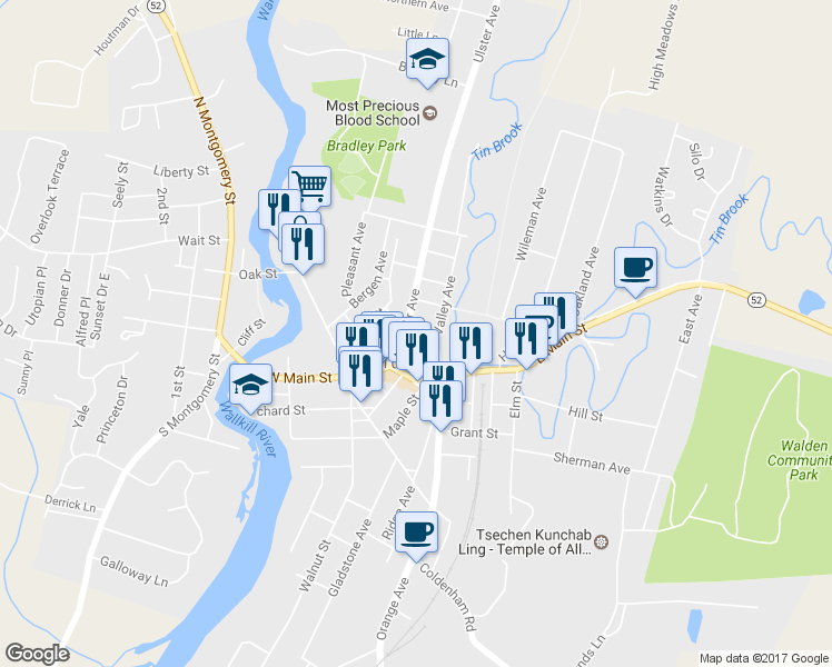 map of restaurants, bars, coffee shops, grocery stores, and more near 2 William Street in Walden