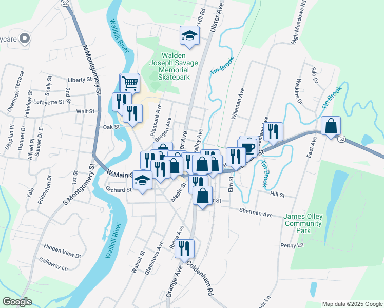 map of restaurants, bars, coffee shops, grocery stores, and more near 32 Valley Avenue in Walden