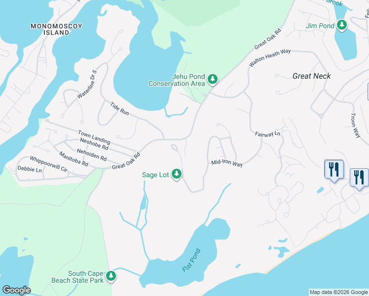 map of restaurants, bars, coffee shops, grocery stores, and more near 23 Quinns Way in Mashpee