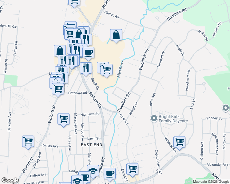 map of restaurants, bars, coffee shops, grocery stores, and more near 29 Glenbrook Avenue in Waterbury