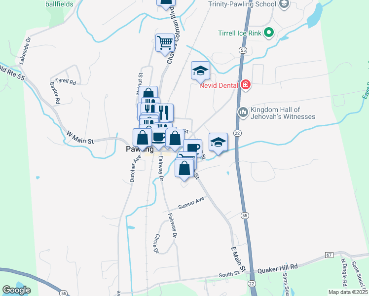 map of restaurants, bars, coffee shops, grocery stores, and more near 4 Coulter Avenue in Pawling