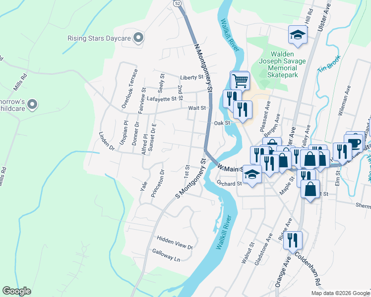 map of restaurants, bars, coffee shops, grocery stores, and more near 19 Walker Street in Walden