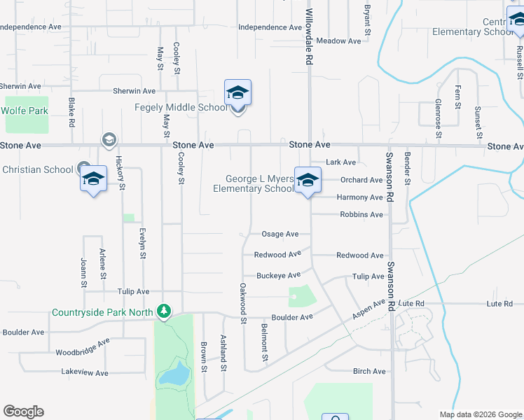 map of restaurants, bars, coffee shops, grocery stores, and more near 3105 Oakwood Street in Portage