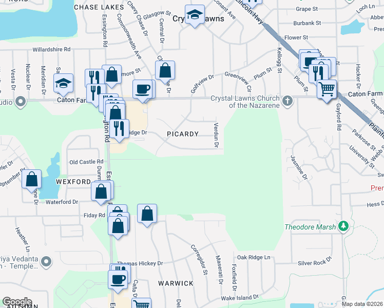 map of restaurants, bars, coffee shops, grocery stores, and more near 2902 Vimy Ridge Drive in Joliet