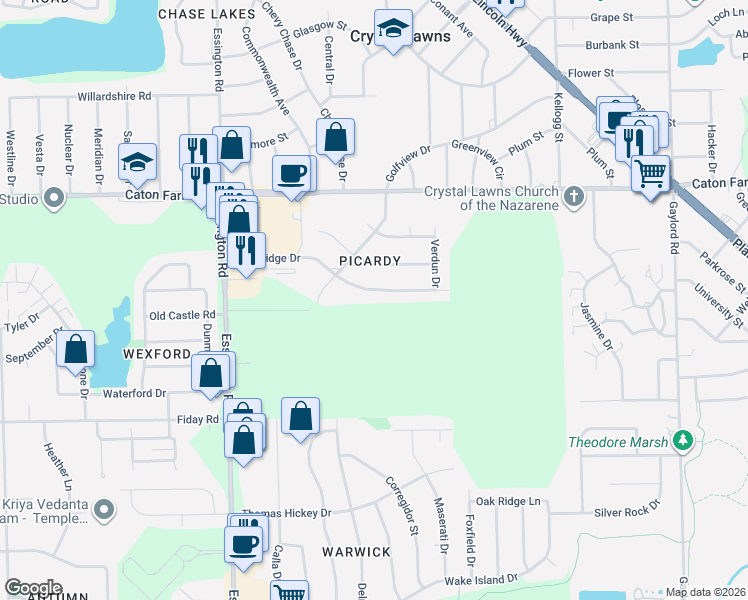 map of restaurants, bars, coffee shops, grocery stores, and more near 2902 Vimy Ridge Drive in Joliet