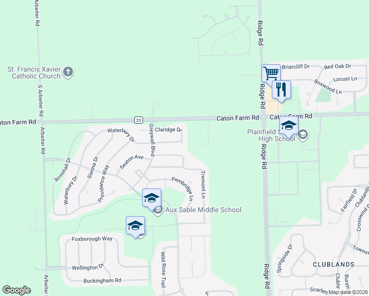 map of restaurants, bars, coffee shops, grocery stores, and more near 8200 Waterbury Drive in Joliet