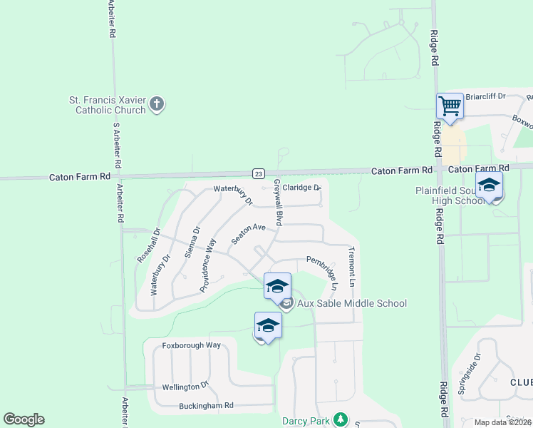 map of restaurants, bars, coffee shops, grocery stores, and more near 8302 Waterbury Drive in Joliet