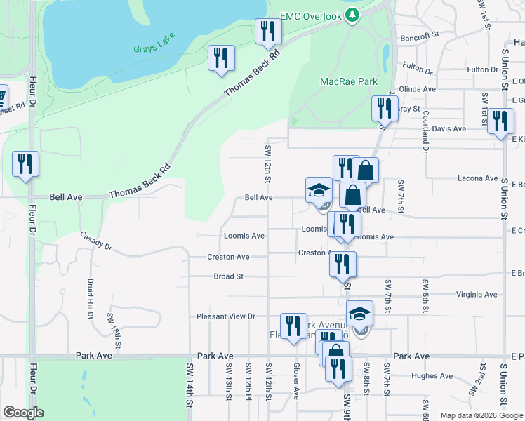 map of restaurants, bars, coffee shops, grocery stores, and more near 1217 Edgemont Street in Des Moines