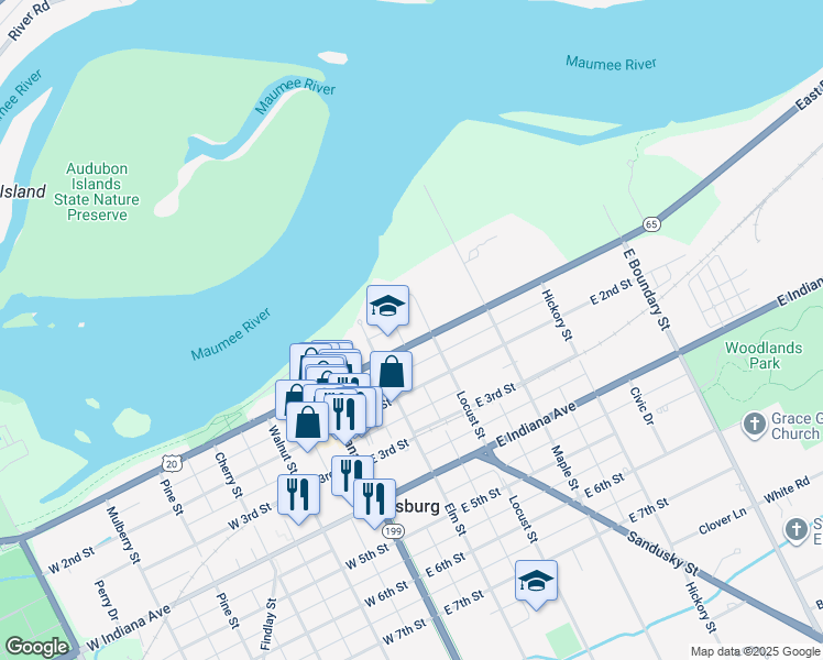 map of restaurants, bars, coffee shops, grocery stores, and more near 239 E Front St in Perrysburg