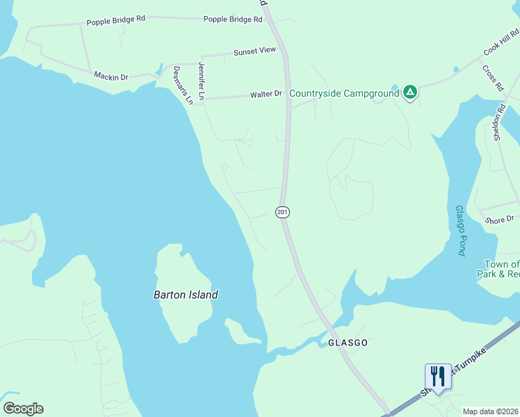 map of restaurants, bars, coffee shops, grocery stores, and more near 13 McCrackan Road in Griswold