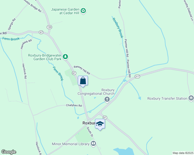 map of restaurants, bars, coffee shops, grocery stores, and more near 2 Ranney Hill Road in Roxbury