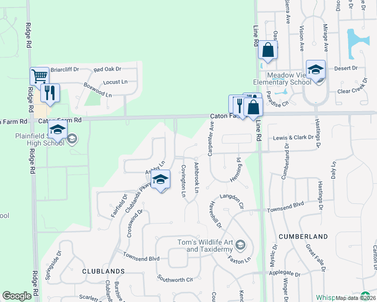 map of restaurants, bars, coffee shops, grocery stores, and more near 2302 Covington Court in Plainfield