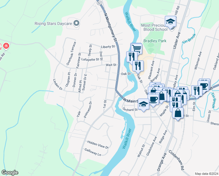 map of restaurants, bars, coffee shops, grocery stores, and more near 19 Walker Street in Walden