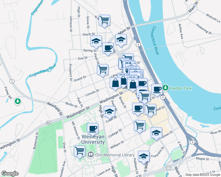 map of restaurants, bars, coffee shops, grocery stores, and more near 5 Glover Place in Middletown