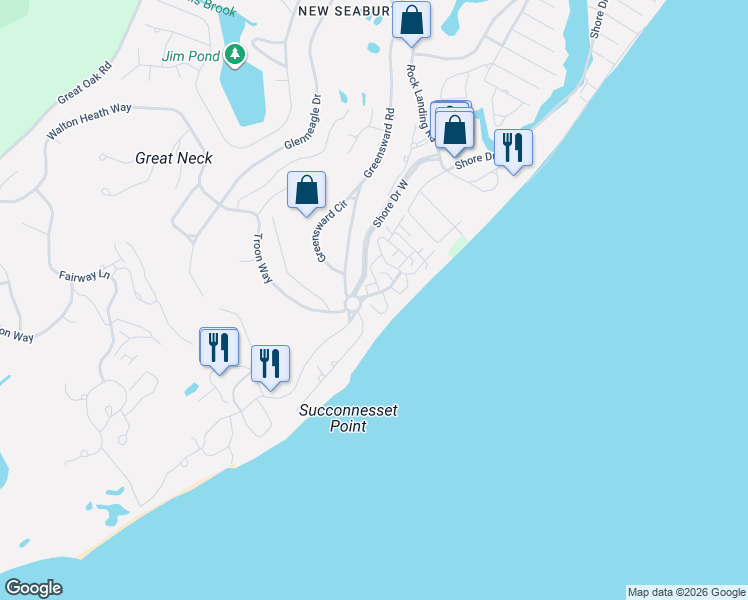 map of restaurants, bars, coffee shops, grocery stores, and more near 6 Triton Way in Mashpee